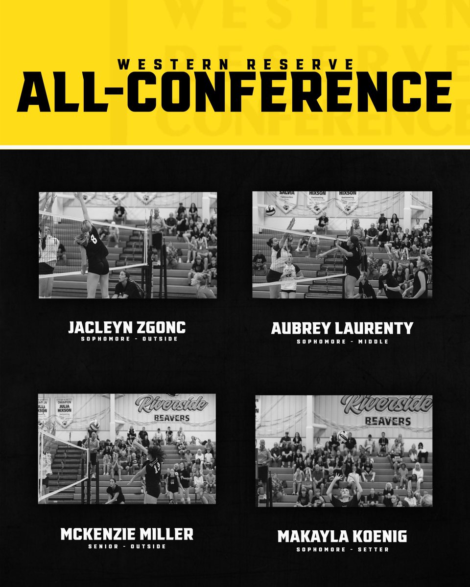 WRC All Conference Team awarded to:
 
Sophomore Outside Hitter #8
Jacleyn Zgonc

Sophomore Middle Hitter #26
Aubrey Laurenty

Senior Outside Hitter #13
McKenzie Miller
*Honorable Mention

Sophomore Setter #7
Makayla Koenig
*Honorable Mention

Congrats 💪👏