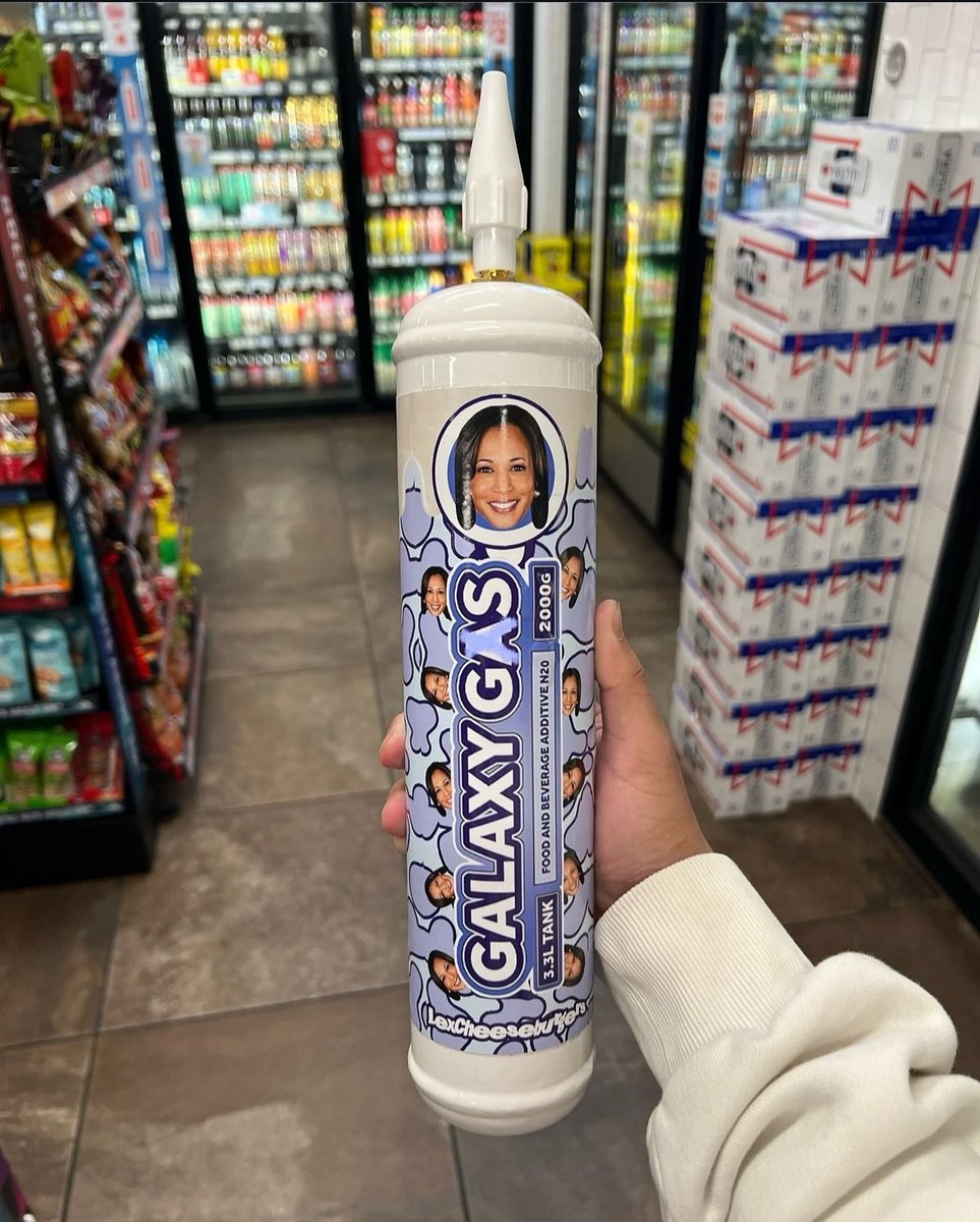BuceesPress's tweet photo. Due to unforeseen events, our supply of "KAMALA 2024 VICTORY AT LAST Special Edition Galaxy Gas" has been marked down from $21.99 to $11.99 per can at select stores. Hurry to your local Buc-ees and grab this deal before it's too late! https://t.co/wFT1U0kvtb