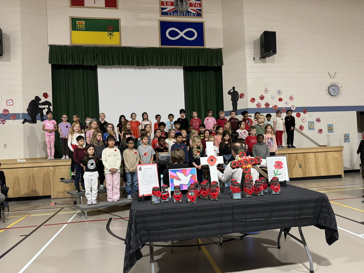 On November 11th, we remember. 
Listening and learning from Captain John Helms today was incredibly special, and our Junior Choir reminded us that peace is in our hearts and in our school.  
#veterans 
#RemembranceDay <a href="/StoonPubSchools/">Saskatoon Public Schools</a>