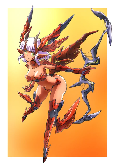 頭空っぽラクガキ872「オリジナル」で「竜っぽいビキニアーマーな女の娘」特に何も考えずにゴリゴリ描いたらこーなった。#ビキニアーマー 