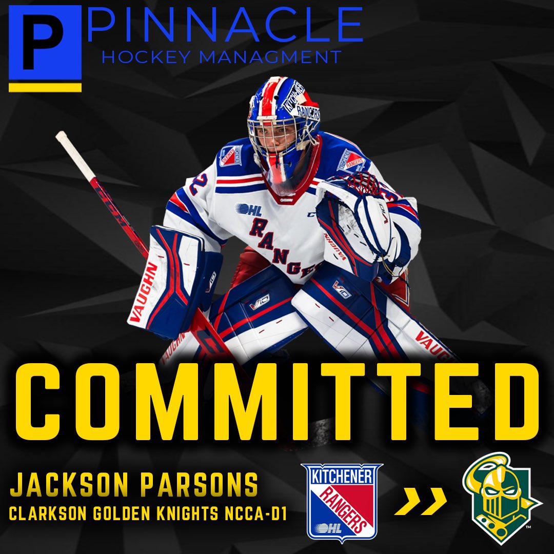 We would like to congratulate Kitchener Rangers goalie Jackson Parsons on his commitment to play DI hockey at the University of Clarkson for the fall of 2025! We are extremely proud and excited for Jackson and his next chapter! #letsgotech <a href="/ClarksonMHockey/">Clarkson Men’s Hockey</a> <a href="/parsonsjacksonn/">Jackson Parsons</a>