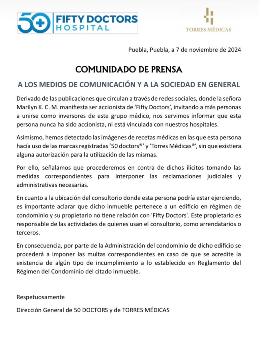 quepasa_oficial's tweet photo. Hospital 50 Fifty Doctors revela que Marilyn Cote nunca ha sido accionista 😱❌👀
Luego de la polémica que se ha generado en torno a #MarilynCote quien aseguraba ser psiquiatra e incluso accionista del hospital #FiftyDoctors y resultó ser abogada; https://t.co/6HnJDUIacU