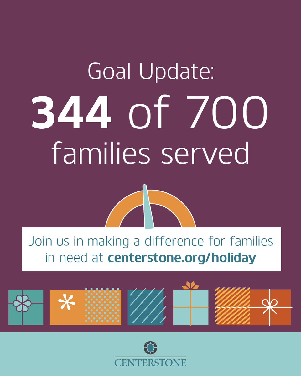 Centerstone's tweet image. We're thrilled to share that we've served 344 out of 700 families this season! ❤️

Help us reach even more families in need—visit centerstone.org/holiday to join our mission and make a difference.✨ 

#Centerstone #holidaygiving #holidaydonation