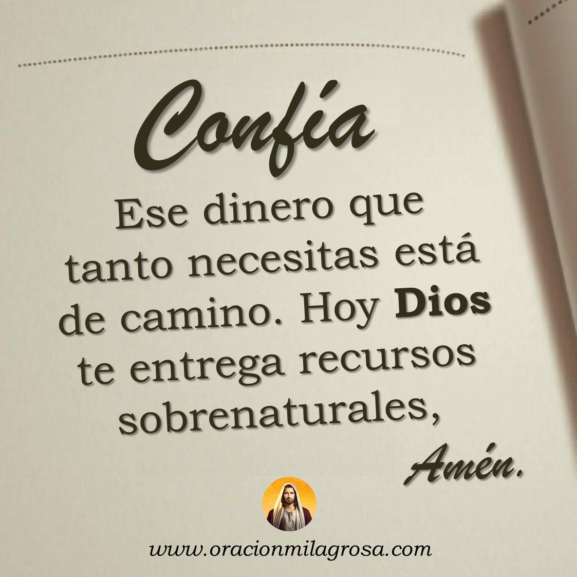 oracion_milagro's tweet photo. CONFÍA, Dios te ama y de su mano, llegan días de bendición, plenitud y abundancia. Muy pronto todos tus sueños serán realidad.

Si así lo crees, responde: AMÉN 🙏 https://t.co/VjKxR8YB8E