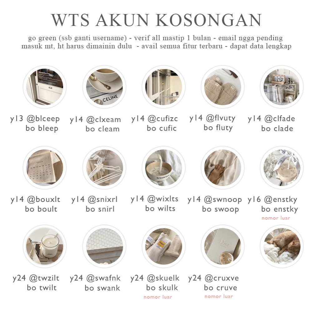 WTS ACC KOSONGAN TAHUN LAMA

No Indo : 10.000
No Luar : 8.000
- masuk mt, ht harus dimainin 
- ssb abis ganti username
- verif all mastip 7 Desember
- dapat data lengkap

#zonauang