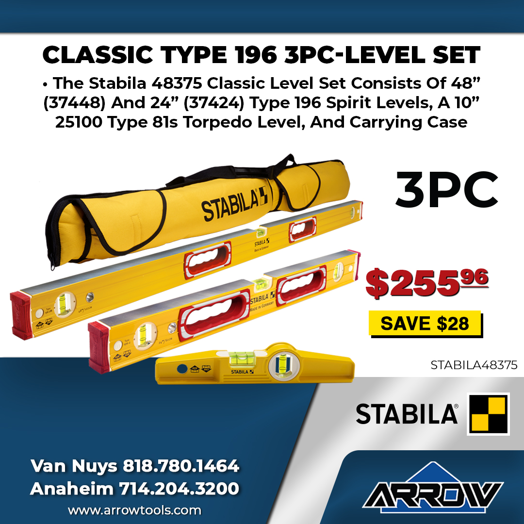 MyArrowTools's tweet photo. ✨🔧 Unleash precision with the Classic Type 196 3PC-Level Set! 🚀 This powerhouse includes a 48” &amp; 24” spirit level, plus a compact torpedo level—all tucked in a sleek carrying case. 🛠️ Elevate your projects to new heights and make every measurement count! https://t.co/q76x3tMPJR