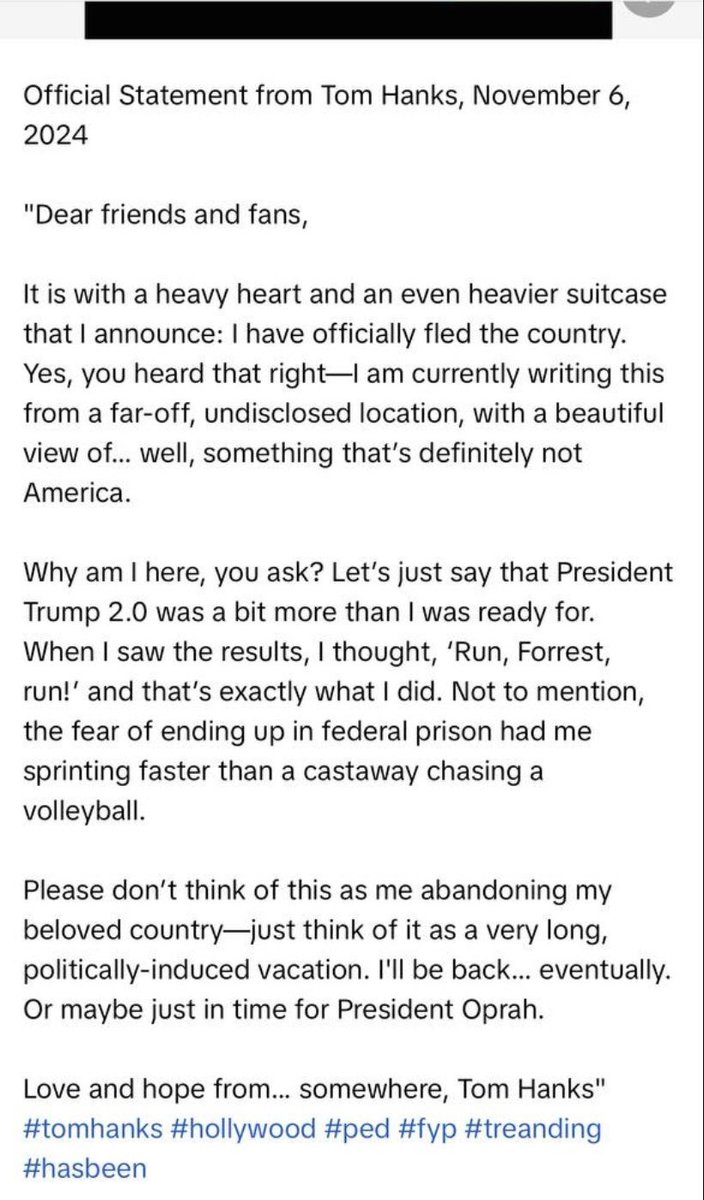 Forest Gump has run away...

On a serious note: if this is true, I legitimately respect his decision.   I hope more follow his lead 🇺🇸