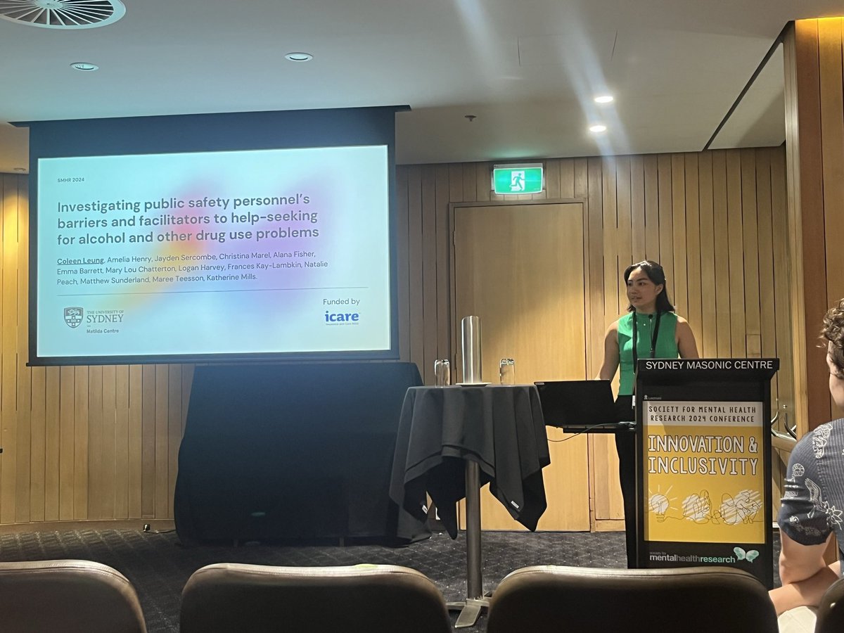 Coleen (@coleen_leung) on Twitter photo The Stable Ground team takes on #SMHR2024 - Liv Dobson, <a href="/JaydenSercombe/">Jayden Sercombe</a> and I discuss findings from an online survey of Australian public safety personnel, exploring support preferences, trauma exposure and AOD use and barriers and facilitators to help seeking
<a href="/TheMatilda_USyd/">The Matilda Centre</a> The Stable Ground team takes on #SMHR2024 - Liv Dobson, <a href="/JaydenSercombe/">Jayden Sercombe</a> and I discuss findings from an online survey of Australian public safety personnel, exploring support preferences, trauma exposure and AOD use and barriers and facilitators to help seeking
<a href="/TheMatilda_USyd/">The Matilda Centre</a>