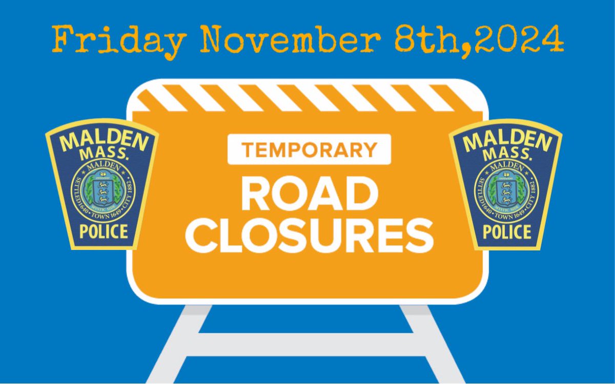 MaldenPolice's tweet photo. Traffic Alert: Temporary Road Closures - Friday 11/8/24. 

Please be aware that Pleasant Street (Route 60) between Fellsway East in Malden and Fellsway West in Medford will be closed to vehicle traffic, including MBTA buses, on Friday, November 8th from 9am-12pm for thr funeral of Malden Police Lieutenant Scott Carroll. 

@MassStatePolice detail officers will be on site to assist with vehicular traffic and detours.

We appreciate your understanding.  @Waze_MA  #TrafficAlert