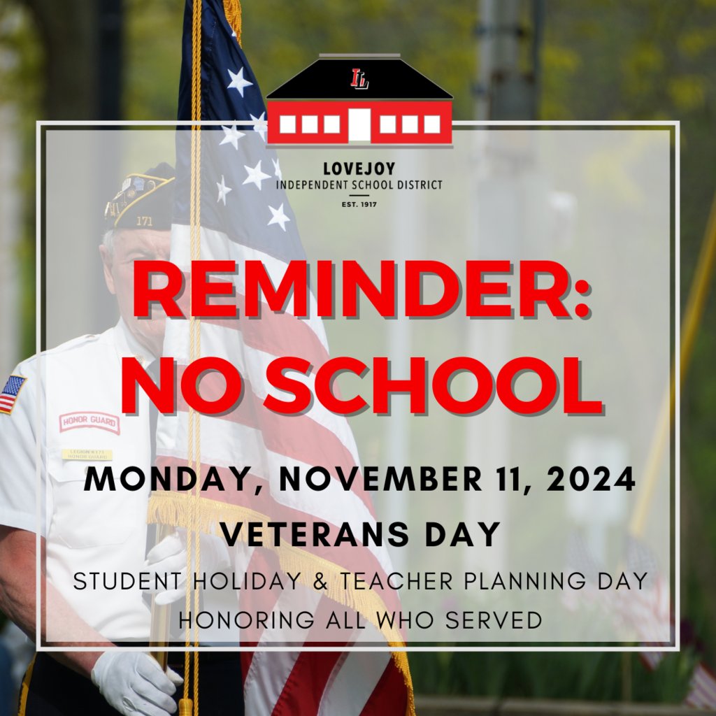 Leopard Reminder: No School Monday, November 11th for a Student Holiday &amp; Teacher Planning Day. All campuses will be closed. Administration will be open 9am-3pm. To all Veterans: Thank you for your service.