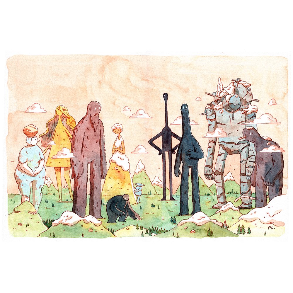 Giants! Sigmund, Jaðarrokk and Gertl were my favorite to paint. This was the first of the bigger pieces I painted for the book. 

Hilda created by <a href="/thatlukeperson/">Luke Pearson</a> 

Sharing some of my favorite pieces I’ve painted for Hilda’s Book of Beasts &amp; Spirits (2021).