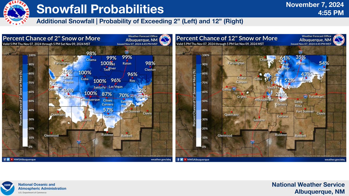 Another snowy night is in store for many New Mexicans this evening. Major to extreme impacts are expected to continue for the eastern slopes of the Sangre De Cristo Mts. Several locations along the central mts. have already seen over a foot of snow with more to come.  #nmwx