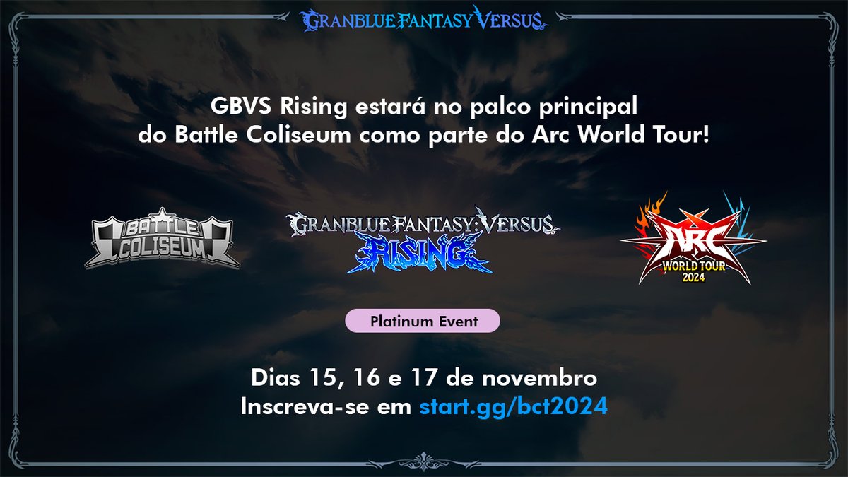 As inscrições para o Battle Coliseum se encerram amanhã, às 23h59.

Além de GBVS Rising, haverá GG Strive, UNI2 Sys:Celes, KOF XV, Street Fighter 6, Mortal Kombat 1, Tekken 8, Pocket Bravery e Super Smash Bros Ultimate.

Inscrições: start.gg/bct2024

#GBVSR #GGStrive #UNI2