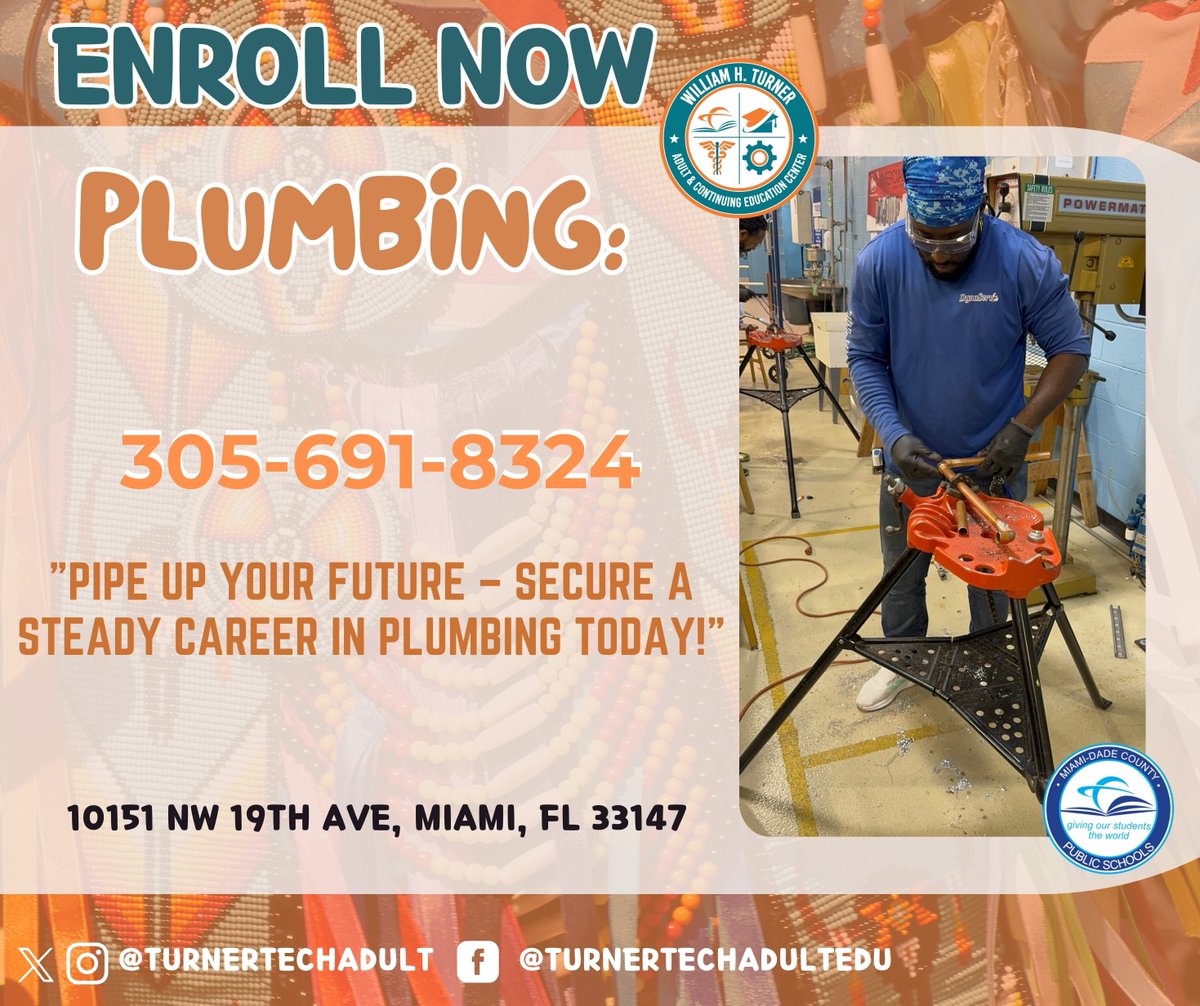 TurnerTechAdult's tweet image. "Flow towards a new career with respect for Indigenous water conservation practices. Learn Plumbing and gain skills that connect with cultural sustainability.  #EnrollToday @suptdotres
@renemantilla1776
@fox1914
@susymauri
@mjlewis13
@ACEofFlorida
#yourbestchoicemdcps!