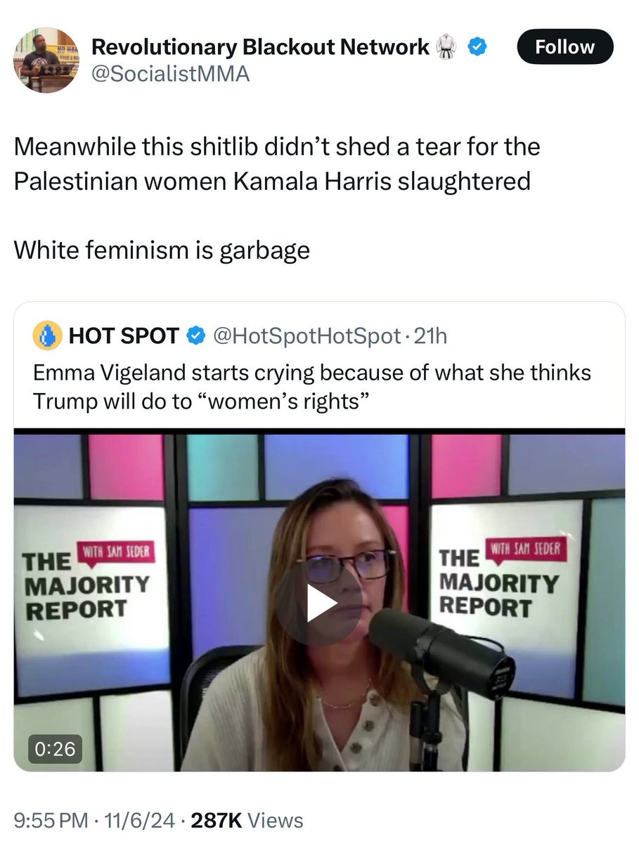 Emma has literally been consistently covering the genocide in Gaza and denouncing Israel nonstop for the past year.

Twitter Marxists are utter clowns who are detached from reality