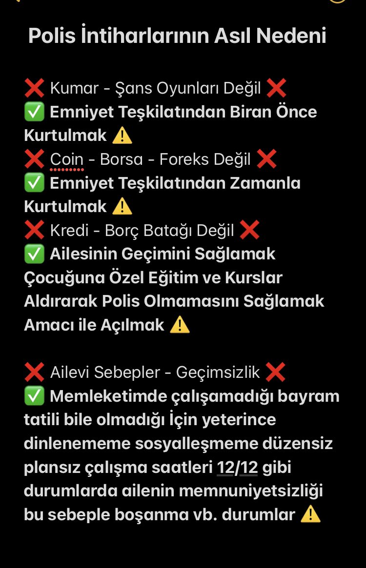 haberbirdir's tweet photo. Polis intiharlarının asıl nedeni aşağıdaki gibidir.

Polislik mesleği artık ekonomik yönden ve diğer sebepler açısından cazip olmaktan çıkmış.Sendikasız , korunaksız , riskli , tatilsiz , düzensiz , baskı altında çalışılan bir meslek haline dönüşmüştür.

#EmniyetinİçindenGeçtiniz https://t.co/vVetmmTA5X