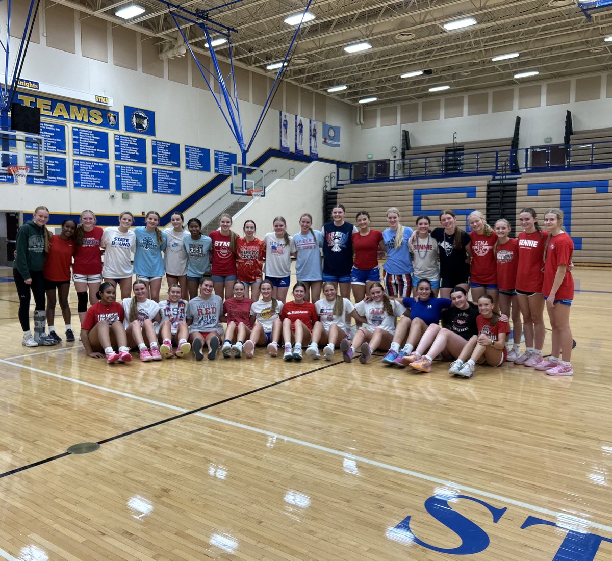 After a good week of captain’s practice, the girls are ready to get started on Monday!

Thank you to senior captain, Kali Merfeld, for sharing the photos of their fun theme days! Adam Sandler Day. Neon Day. USA Day.