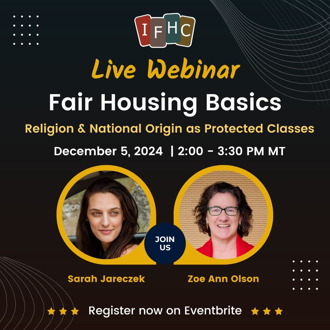 IFHCIdaho's tweet photo. 📢 Coming up! 📢 Our next webinar on the Basics of Fair Housing (with a focus on religion and national origin as protected classes) is December 05 at 2 PM MT. Register now: https://t.co/Os0FKTzUle https://t.co/IRoCG9JLFh