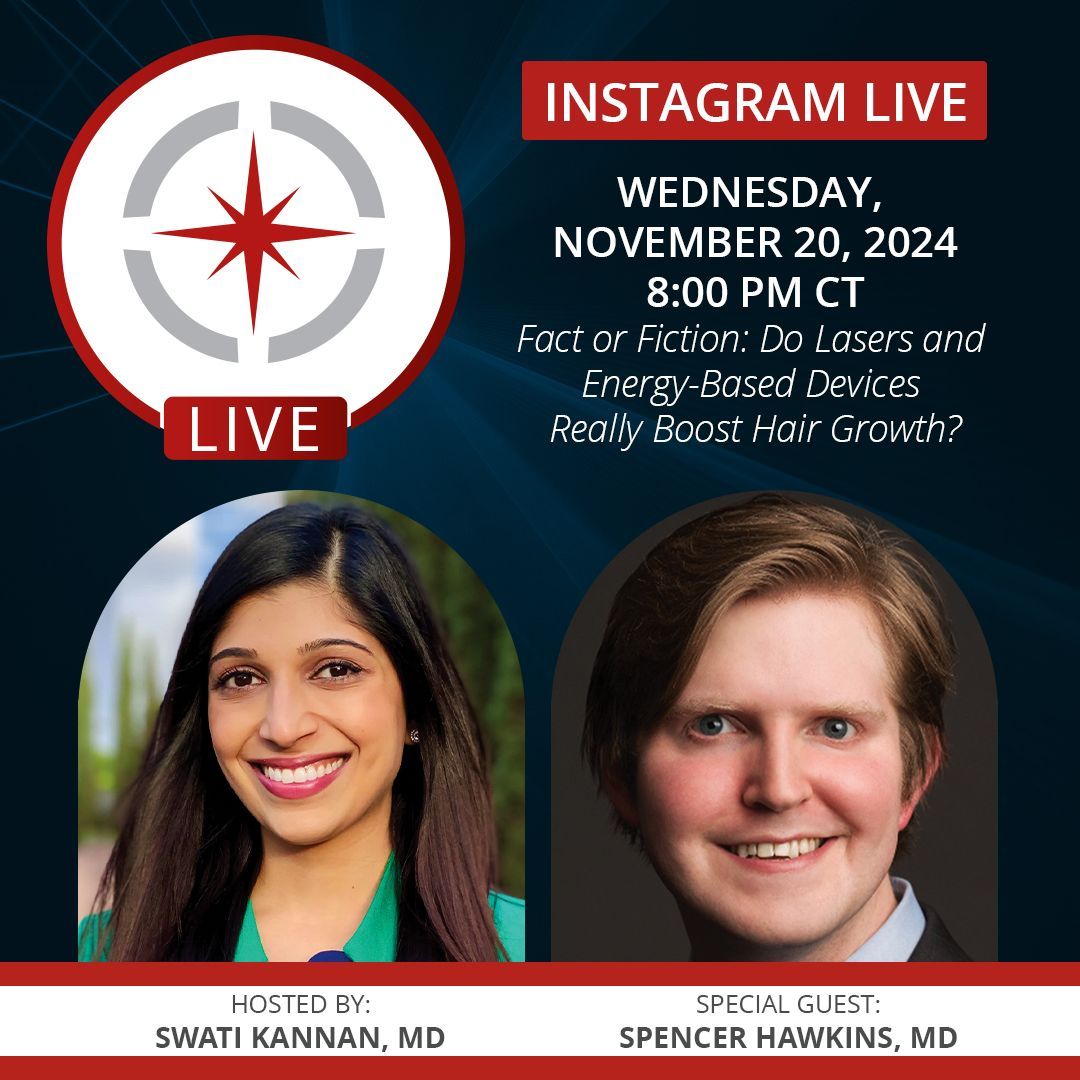 aslmsedu's tweet photo. Are lasers and energy-based devices the real deal for supporting hair growth? Join Dr. Swati Kannan and Dr. Spencer Hawkins as they separate fact from fiction. Follow us at https://t.co/qWMoQ97kpj to be sure you don't miss it!

#aslms #iglive #hairgrowth https://t.co/MJCDq0lV45