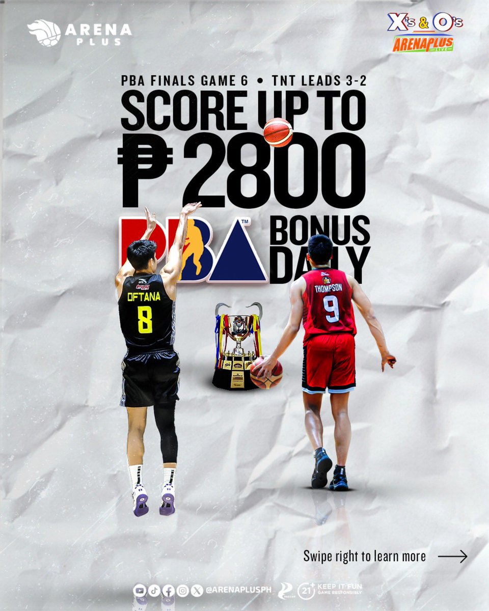 arenaplusph's tweet photo. Title REPEAT na kaya ang #TropangGIGA 🏆 o magagawang i-EXTEND pa ng #NeverSayDie spirit ang serye to Game 7? 🔥

Do-or-die game para sa @barangayginebra kontra @tropanggiga 👀

Tara na’t manood ng #ArenaPlusLive X’s and O’s sa @rptv.ph and @onesportsphl 🏀

📆 November 8, 2024
🕓 07:30 PM (PH TIME)
📺 @rptv.ph and @onesportsphl

Watch #PBA Finals Game 3 and SCORE UP TO ₱2,800 PBA Bonus Daily 📲 LINK IN BIO

#ArenaplusPH #AstigSaSports #KasamaKaSaPanalo #OneSports #PBA #EveryonesGame #PBAAngatAngLaban #NeverSayDie #TropangGIGA #APamaskoSaPBA