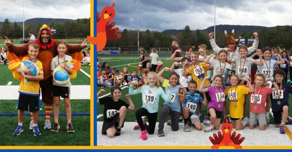 About 100 Queensbury fourth graders raced in the annual Turkey Trot on Wednesday, Nov. 6. Patrick Lawrence and Alexa Thomson both took home turkeys for coming in first place, and Mrs. Moore’s class won the Turkey Trot trophy this year! See more at queensburyschool.org/article/1865155 🦃🏃