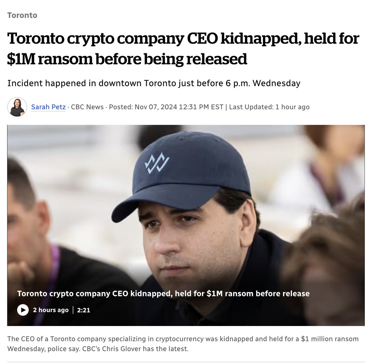 Welcome to Toronto: where we hold candlelight vigils for terrorists &amp; tech CEO's get kidnapped off the street in the middle of downtown and held for ransom. 

But if you use so much as a baseball bat to defend yourself, you will go to prison.

Oh, and the police want you to leave