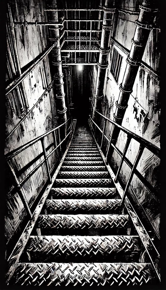 The Forsaken
Chapter II: Shards

The stairs descend into darkness, deep shadows that darken with every cautious step. Each footfall crunches on what feels like shattered glass, the shards catching what little light filters down from outside, casting fleeting, jagged reflections