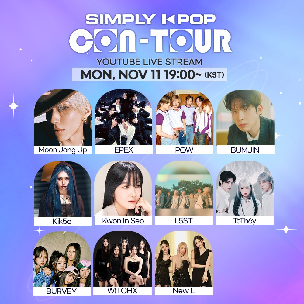 _Simplykpop's tweet photo. Simply CON-TOUR is open for all K-Pop fans around the world!
It begins LIVE on Monday, 11/11 at 7pm KST, so don't miss out!

YT: https://t.co/0NlzMXgpwt https://t.co/O553qB1iDi