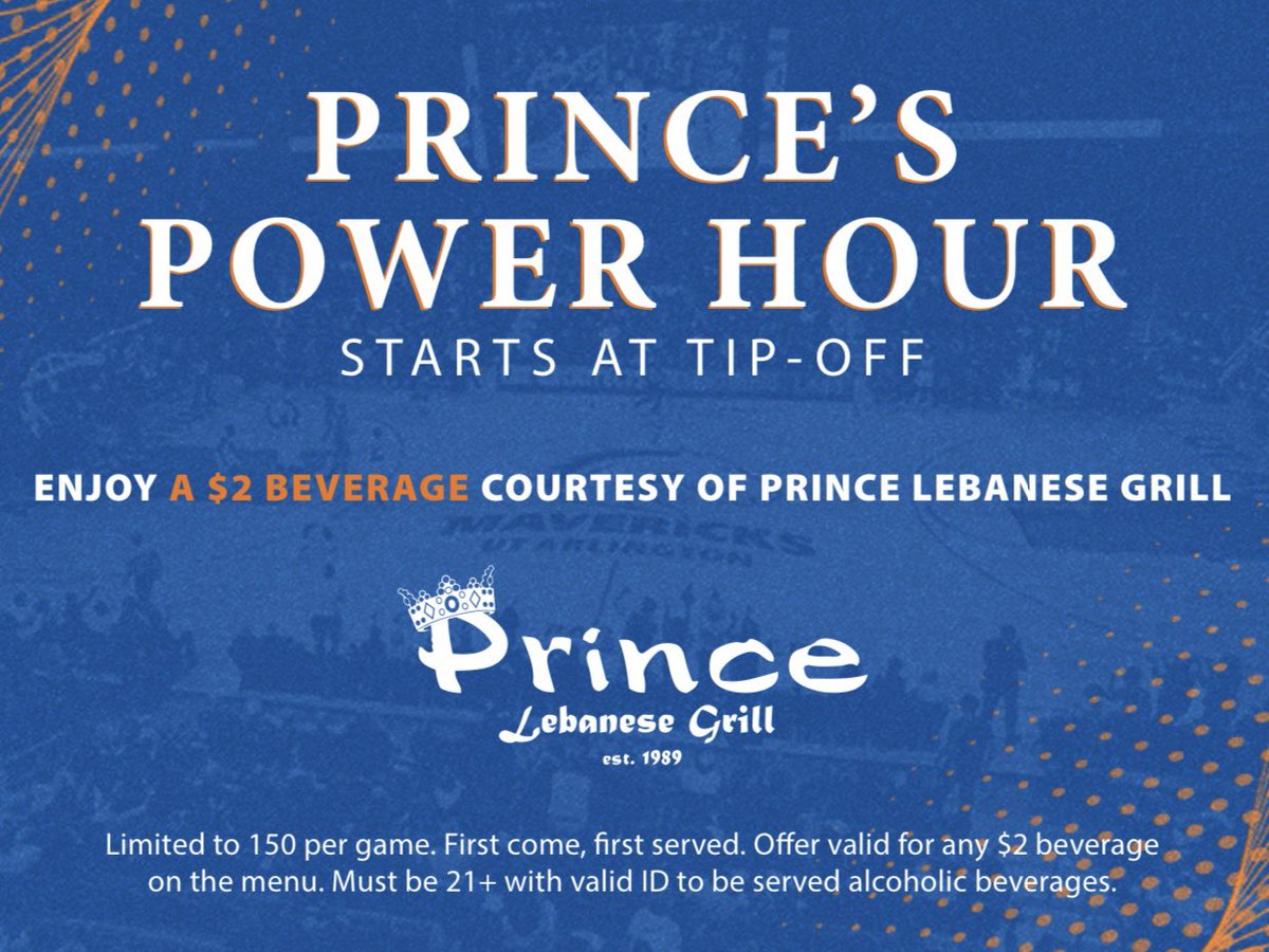 UTAMavsMBB's tweet image. CALLING ALL STUDENTS: Saturday’s game features a #PrincePowerHour with complimentary $2 BEvERages for the first hour of the game (limit 150) courtesy of @PrinceLebanese 

Prince’s Power Hour starts at tip off (5pm)

Get your spot in the Buck ‘Em Saloon when doors open at 4pm!…