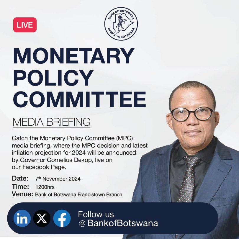 Bank of Botswana’s MPC maintains MoPR to 1.9% on 7th November 2024.  #MonetaryPolicy #Economy