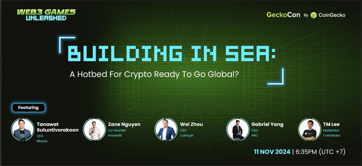 coinsxyz_'s tweet photo. ⚠️#GeckoCon2024 is happening soon! ⚠️
Join us on November 11 as our CEO @thedaoofwei, alongside top industry leaders, talk about how Southeast Asian builders are going global in a big way 🌍
🎟️ Get your tickets now ➡️ https://t.co/n38XUTYd8V
#CoinsXYZ #Web3SEA #CryptoGaming #Bitazza @coingecko @BitazzaGlobal @BitazzaGlobal @Ancient8Gaming