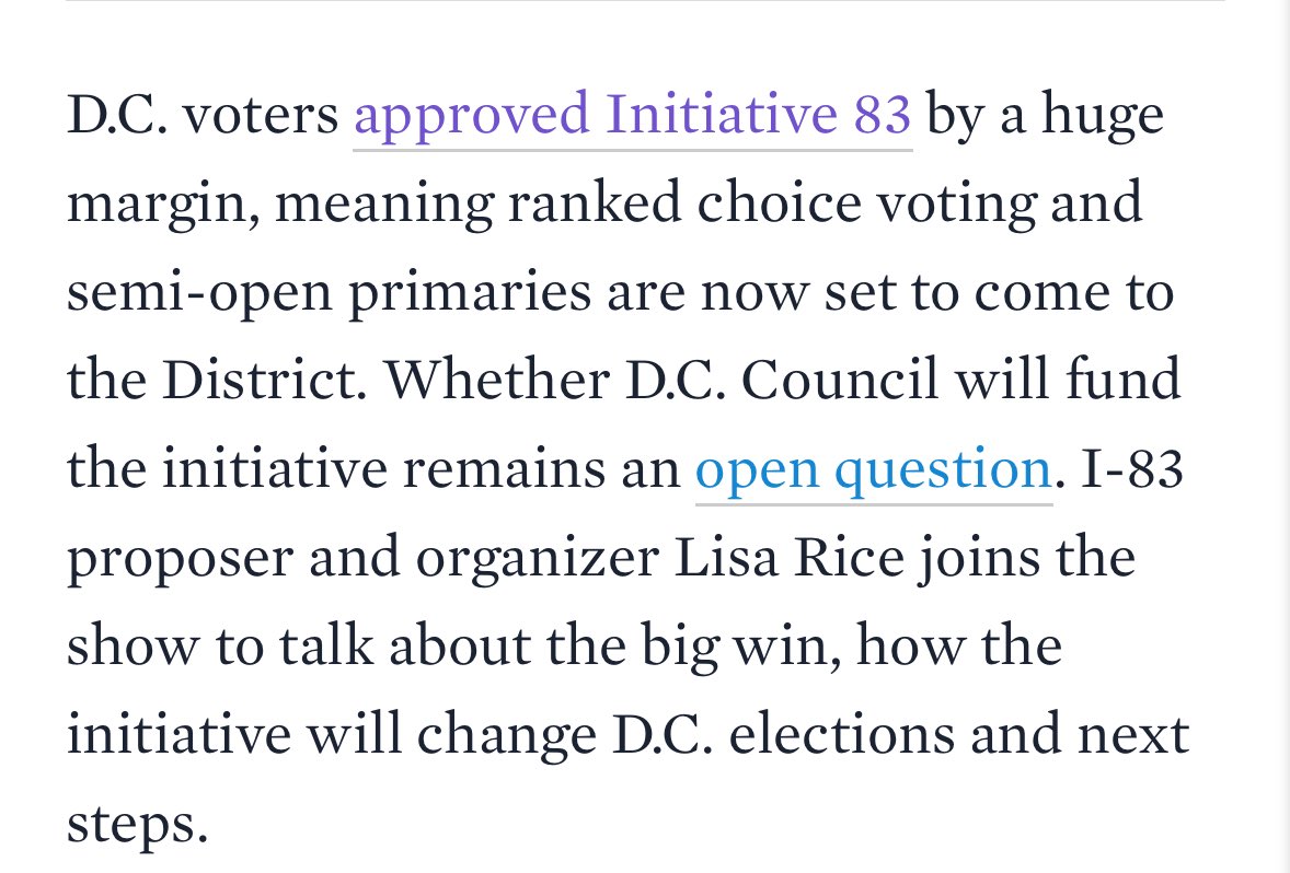 bill rice (@ricebilldc) on Twitter photo Noon Friday, <a href="/politicshour/">The Politics Hour with Kojo Nnamdi</a>: What’s next for #I83 #Initiative83 #RankedChoiceVoting w. Lisa Rice <a href="/AllVotesCountDC/">Make All Votes Count DC</a>
<a href="/tomsherwood/">Tom Sherwood</a> <a href="/Nnamdikid/">Kojo Nnamdi</a> <a href="/diedre/">diedre</a> Noon Friday, <a href="/politicshour/">The Politics Hour with Kojo Nnamdi</a>: What’s next for #I83 #Initiative83 #RankedChoiceVoting w. Lisa Rice <a href="/AllVotesCountDC/">Make All Votes Count DC</a>
<a href="/tomsherwood/">Tom Sherwood</a> <a href="/Nnamdikid/">Kojo Nnamdi</a> <a href="/diedre/">diedre</a>