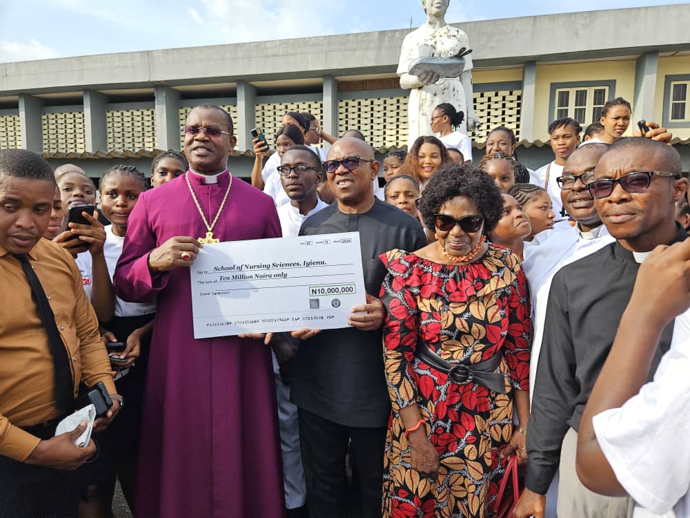 PeterObi's tweet photo. In line with my commitment to investing in critical areas that drive development, health education, and poverty reduction, I visited the University on the Niger (UNINIGER), Umunya, yesterday, at their take-off campus in Iyi-Enu, and donated N50 million. I also visited the School of Nursing at Iyienu Mission Hospital, Ogidi, where I made an additional donation of N10 million.

I have consistently emphasised that the financial support we give to health, education, and poverty reduction initiatives is not expenditure, but an investment in crucial areas that will propel our development.

Our health and education sectors continue to suffer from severe neglect and lack of government attention, with dire consequences manifesting in various ways.

The health sector, for example, is not only burdened by funding gaps, infrastructure deficits, and non-transparent execution of health projects, but also suffers from a significant shortage of healthcare professionals across the country.

We currently face a shortage of doctors and nurses, falling far below WHO’s recommendations. 

The solution to this urgent shortage lies in investing more aggressively in the training of healthcare professionals nationwide.

I am, therefore, deeply convinced that our sacrificial investments today will form the foundation of tomorrow’s development strides. 

I thank the Proprietor, Management, Staff, and Students of both the University and the School of Nursing for their contributions to our health and education sectors.

I remain confident  that a New Nigeria is Possible. -PO