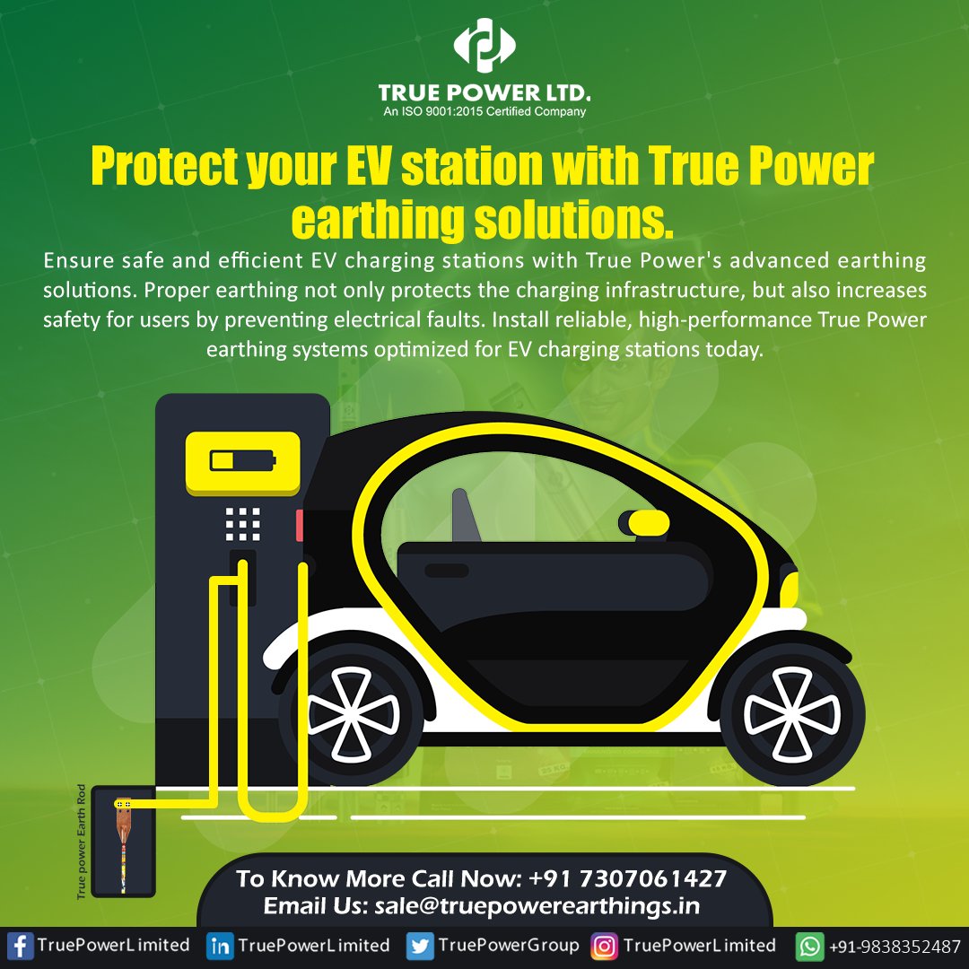 TruePowerGroup's tweet image. Protect your EV station with True Power earthing solutions.
#TruePowerLimited #evstations #evearthing #protection #earthing #chemicalearthing #copperearthing #EarthingKit #earthingsolutions #earthingsystem #rdsoearthing #ullistedearthing #EarthingElectrode