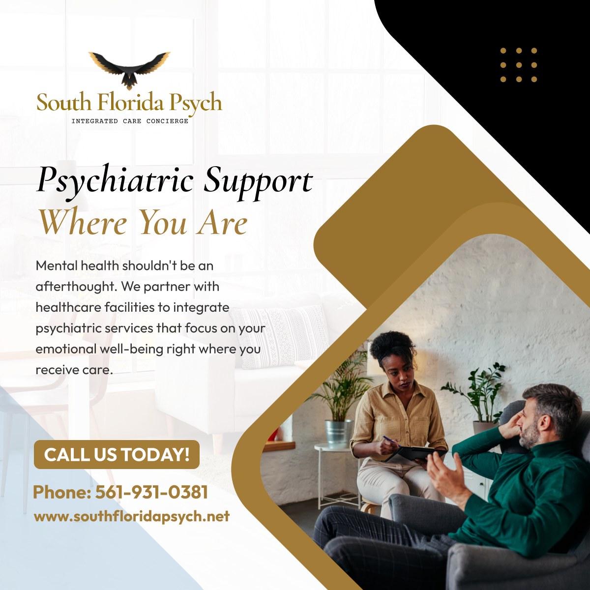 wrldpsych's tweet photo. Your mental health is just as important as your physical health. Let South Florida Psych Integrated Care Concierge bring psychiatric support directly to your healthcare facility. Reach out to discuss integrating our services today! 

#BocaRatonFL #IntegratedSupport https://t.co/FwJogfCv2r