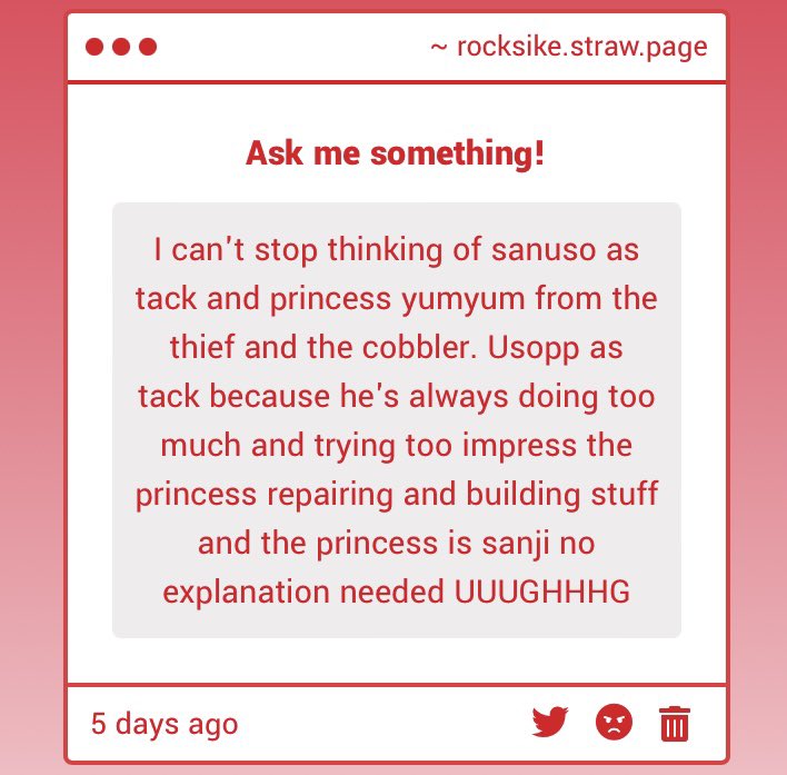 rocknpebbles1's tweet photo. I LOVE THIS IDEA ACTUALLY esp usopp as tack I never watched the movie but TACK LOOKS SO CUTE #sanuso https://t.co/e68JE6PjC5