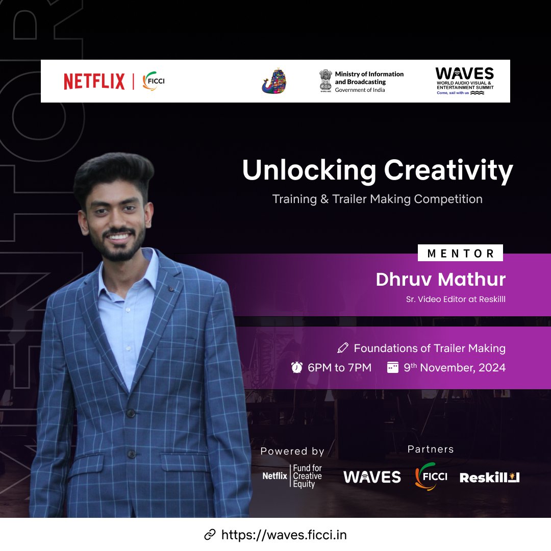 Reskilll's tweet photo. 🚨First Session Announcement!🚨
Excited to learn trailer-making essentials? Join Dhruv Mathur, Senior Editor at Reskilll, for our session on the Foundations of Trailer Making on 9th November, 6 PM. Stay tuned!
#TrailerMaking #DhruvMathur #Reskilll https://t.co/QWzO8hI6qH