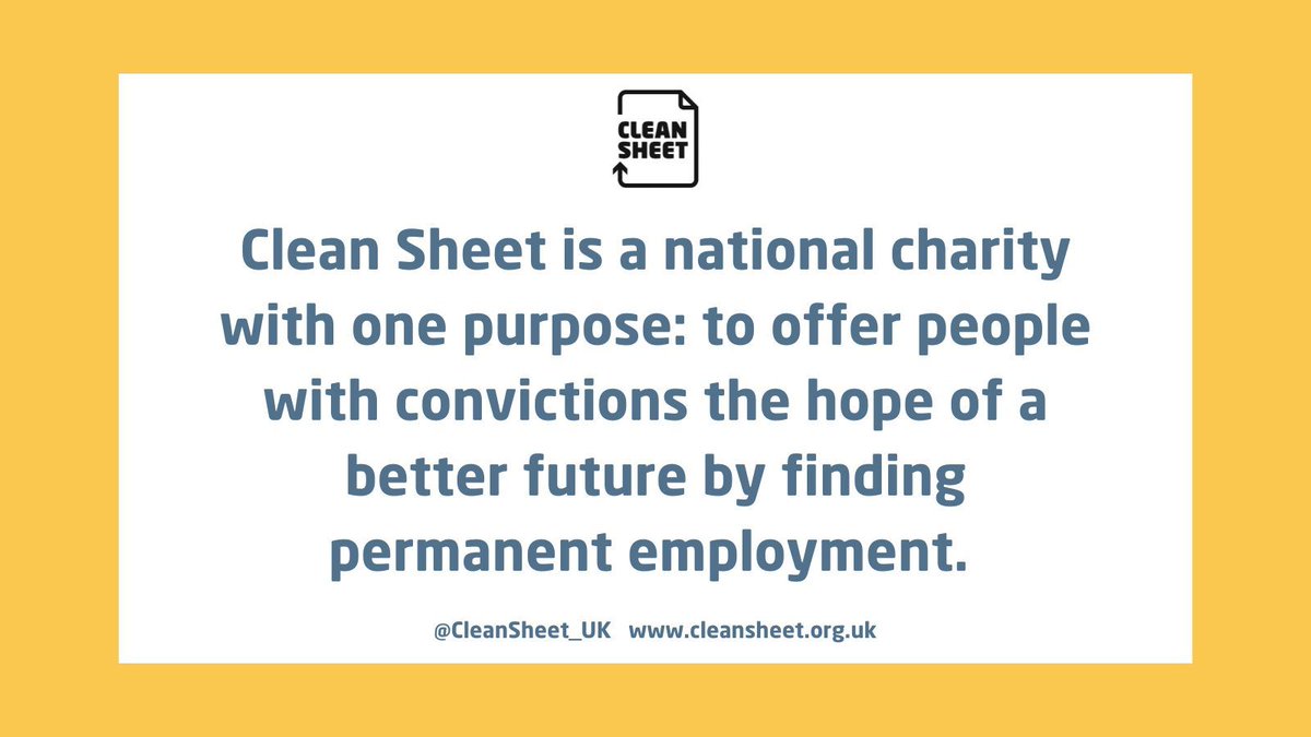 CleanSheet_UK's tweet image. We exist to support our Members (people with a conviction) find sustainable employment, giving them a clean sheet and the opportunity to break the release/reoffend cycle.
#newbeginnings #bringinghope #employment #cleansheet