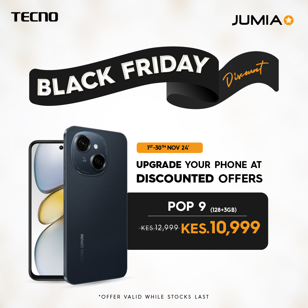 TECNOMobile254's tweet photo. Black Friday is here! Get the TECNO Pop 9 (128+3GB) for just KES 10,999 (was KES 12,999) on Jumia! Offer runs Nov 1-30, while stocks last.
Don’t miss out! https://t.co/jEceJVPnTA
#TECNO #POP9 #BlackFriday #JumiaDeals https://t.co/3xnli6IWCs