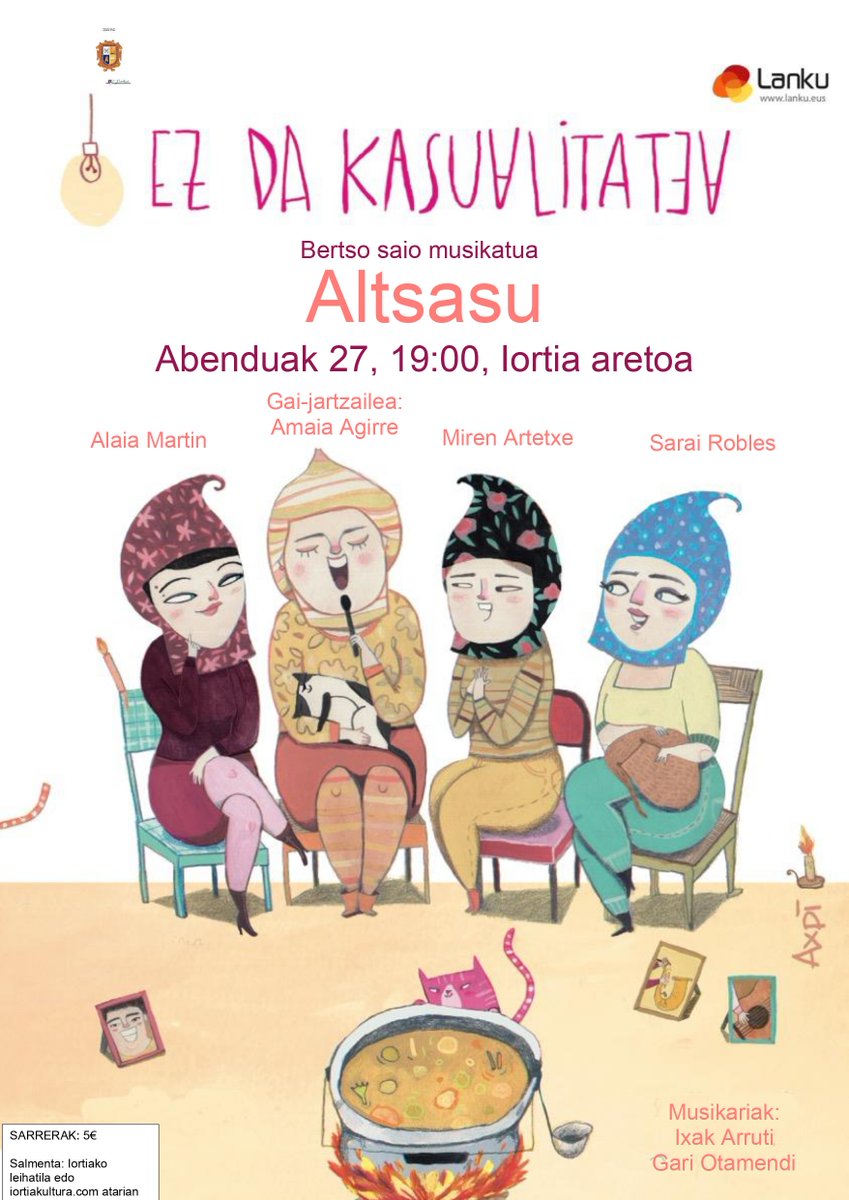 🎤🎸EZ DA KASUALITATEA🎸🎤
Bertso saio musikatua
🗓️Abenduak 27
⏰ 19:00
📍Iortia aretoa (Altsasu)
ℹ️ Sarrerak: 5€. lortiako leihatila edo iortiakultura.com atarian eros daitezke.