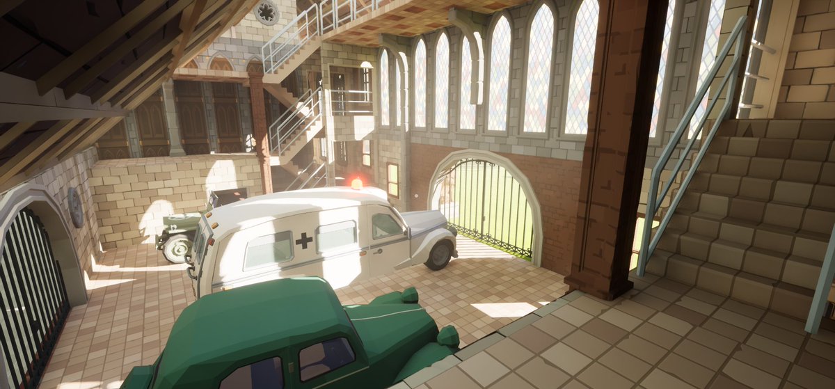 aegisdi's tweet photo. The Garage at Hajmasker, featuring the fantastic Ambulance from @SyntyStudios new Horror Asylum
pack.   #UnrealEngine5 #IndieDevs #indiegame https://t.co/frcJ3g6NZF