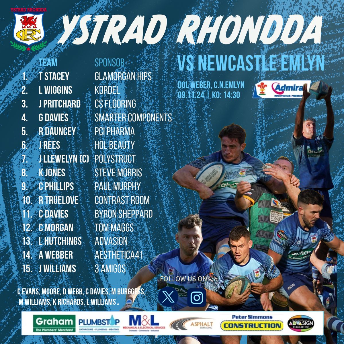 YSTRAD RHONDDA RFC (@ystradrfc) on Twitter photo πππΌπ πΌππππππΎπππππ
π 9/11/24
π <a href="/ClwbRygbiCNE/">Clwb Rygbi Castell Newydd Emlyn</a>
π ADMIRAL PREMIERSHIP.
ποΈ Dol Wiber, Adpar, Newcastle Emlyn
SA38 9A.
β° 2:30pm KICK OFF.
#COTY ππ©΅ πππΌπ πΌππππππΎπππππ
π 9/11/24
π <a href="/ClwbRygbiCNE/">Clwb Rygbi Castell Newydd Emlyn</a>
π ADMIRAL PREMIERSHIP.
ποΈ Dol Wiber, Adpar, Newcastle Emlyn
SA38 9A.
β° 2:30pm KICK OFF.
#COTY ππ©΅