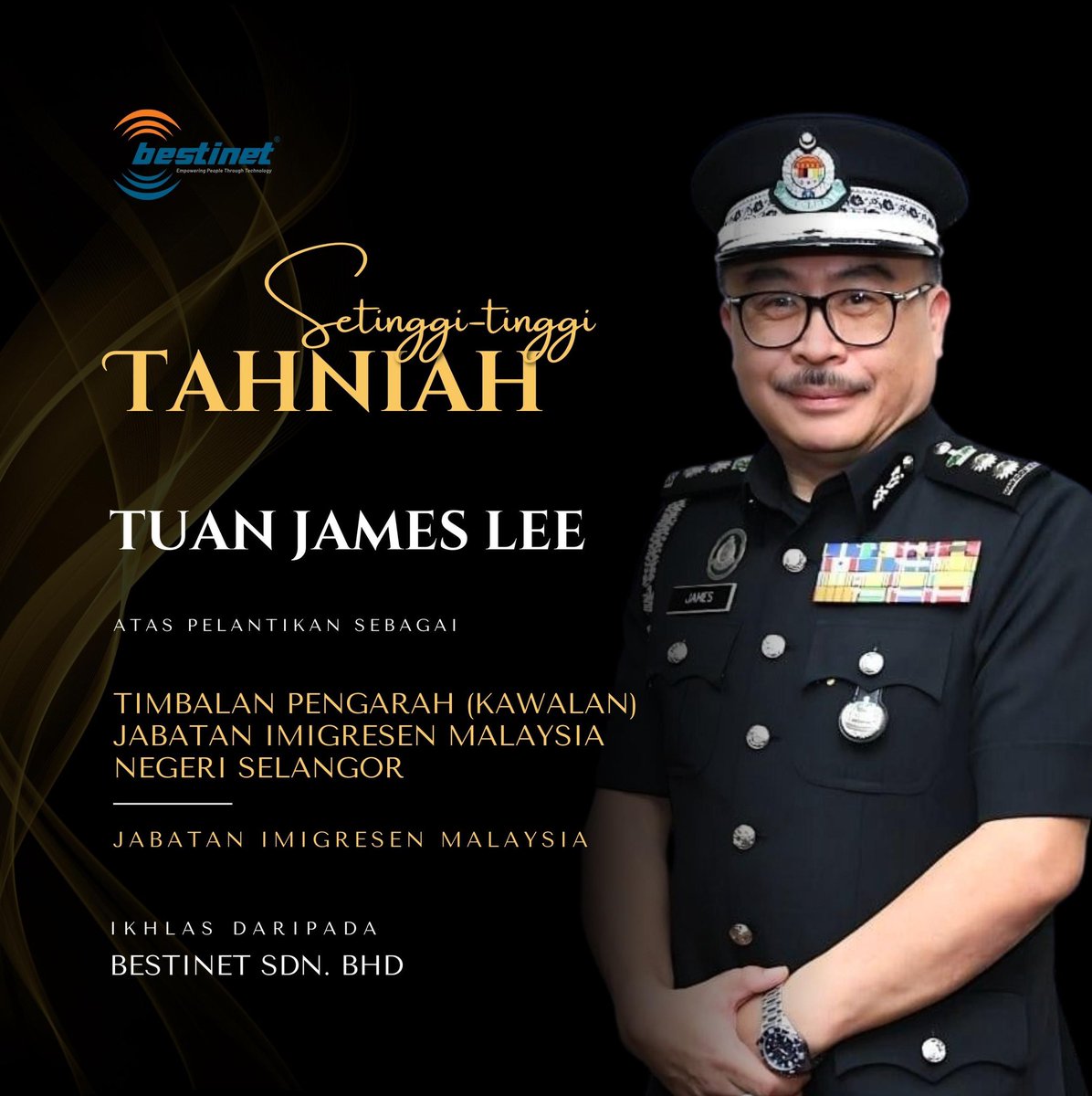 Setinggi-tinggi tahniah dari warga Bestinet Sdn. Bhd kepada semua Penguasa Imigresen yang menerima kenaikkan pangkat. 

Selamat bertugas dan semoga terus maju.