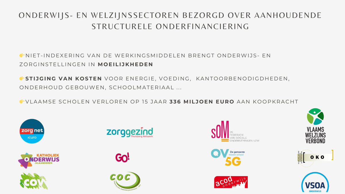 Onderwijs- en welzijnssectoren bezorgd over aanhoudende structurele onderfinanciering.
Beide sectoren ondergingen de voorbije jaren al meermaals besparingen door de werkingsmiddelen van hun instellingen. Lees er alles over via katholiekonderwijs.vlaanderen/onderwijs-en-w…