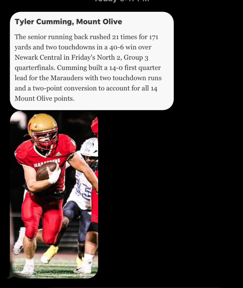 Nominated for Morris/Sussex sports week 9 player of the week!