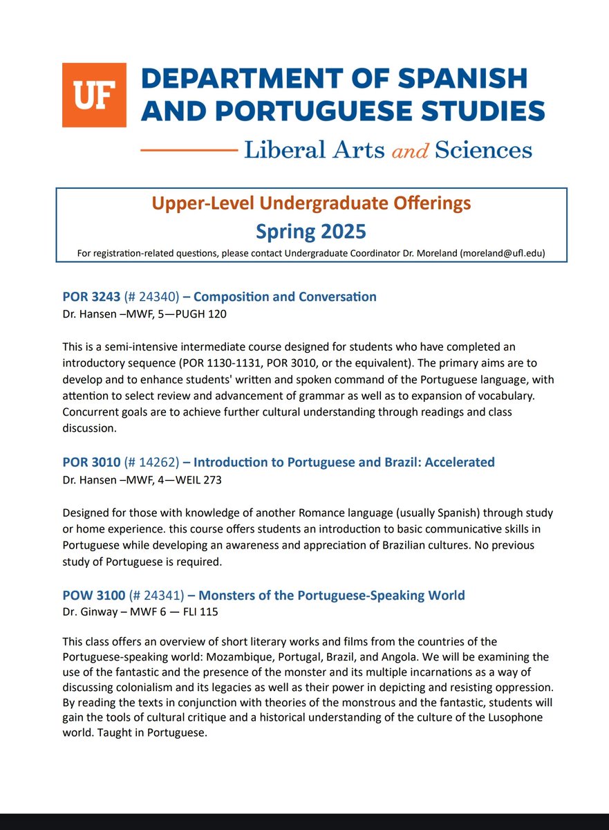 What do monsters, Latina singers, and linguistics have in common? They are all being taught next semester in the Department of Spanish and Portuguese Studies! drive.google.com/file/d/1JtbYyn…