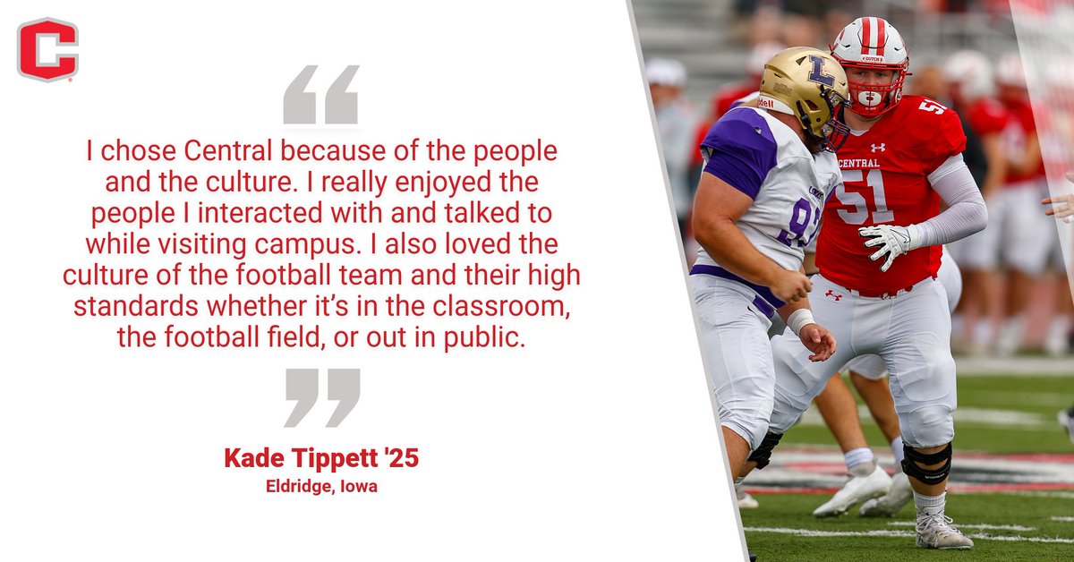 An anchor on the offensive line for much of his @CUI_Football career, Kade Tippett is our latest Central Close-Up athlete.

Central Close-up: bit.ly/4gxB0M9

#GoDutch #rollriversFB