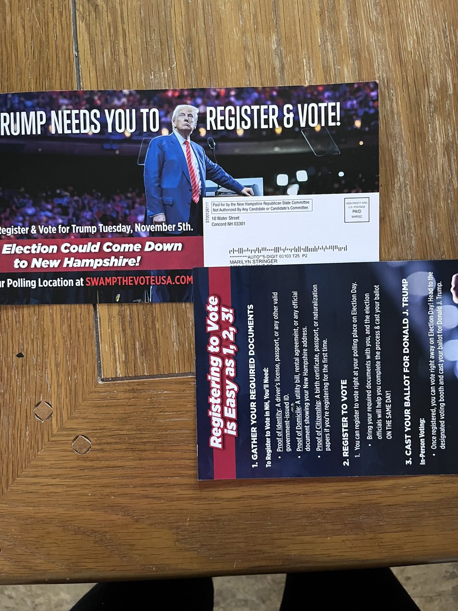 SBummer83's tweet image. Mailings I received addresed to my dead mother urging her to register to vote. (She died in 2022; we made sure her name was removed from the voter rolls after she died. Looks like Trump was trying to get dead people to vote for him.)