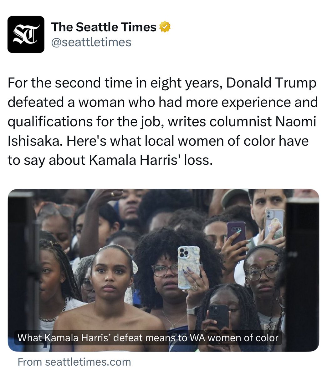 BrandiKruse's tweet photo. Riddle me this @seattletimes, how can she have more experience to be president than someone WHO LITERALLY WAS THE PRESIDENT? https://t.co/vDrAGxDkBQ