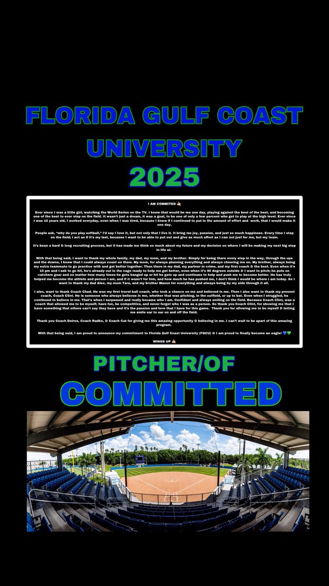 Tegan _Gabrielse _2025 (@tgabrielse2025) on Twitter photo I am so excited to announce my commitment to <a href="/FGCU_Softball/">FGCU Softball</a> Thank you @FGCUSBDeiros <a href="/CoachCat10/">Cat Clifford</a> and <a href="/RadkeCortney/">Cortney Radke</a> for this amazing opportunity! WINGS UP 🤙🏼💙💚
<a href="/teamnceley/">Team NC - Eley</a> <a href="/TeamNCSoftball/">Team North Carolina Softball</a> <a href="/GabrielseAlex/">Alex Gabrielse</a> <a href="/ExtraInningSB/">EXTRA INNING SOFTBALL</a> <a href="/los_stuff/">Carlos Arias</a> <a href="/pauly_rick/">Rick Pauly</a> I am so excited to announce my commitment to <a href="/FGCU_Softball/">FGCU Softball</a> Thank you @FGCUSBDeiros <a href="/CoachCat10/">Cat Clifford</a> and <a href="/RadkeCortney/">Cortney Radke</a> for this amazing opportunity! WINGS UP 🤙🏼💙💚
<a href="/teamnceley/">Team NC - Eley</a> <a href="/TeamNCSoftball/">Team North Carolina Softball</a> <a href="/GabrielseAlex/">Alex Gabrielse</a> <a href="/ExtraInningSB/">EXTRA INNING SOFTBALL</a> <a href="/los_stuff/">Carlos Arias</a> <a href="/pauly_rick/">Rick Pauly</a>